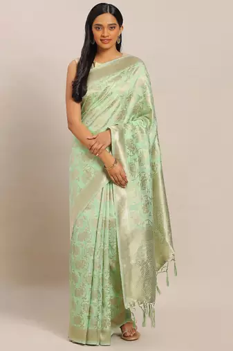 Teal teal & gold-toned woven design zari silk blend kanjeevaram saree