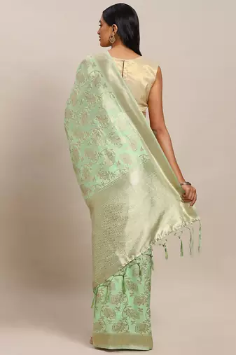 Teal teal & gold-toned woven design zari silk blend kanjeevaram saree