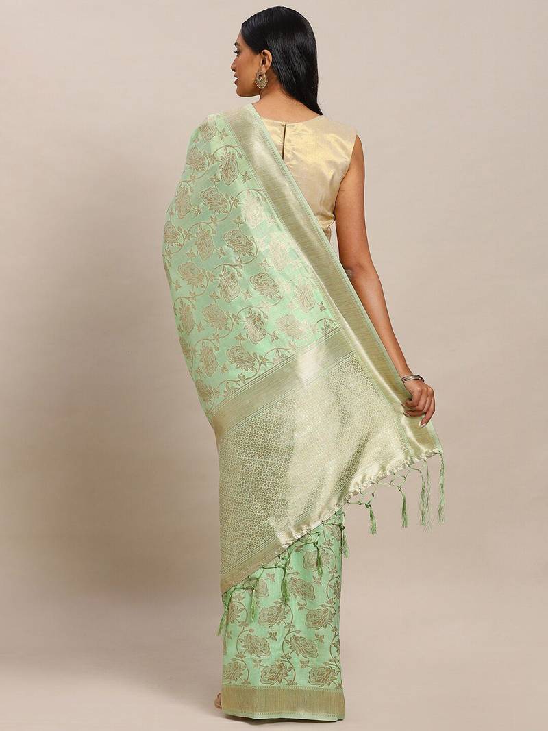 Teal teal & gold-toned woven design zari silk blend kanjeevaram saree