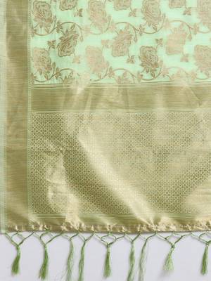 Teal teal & gold-toned woven design zari silk blend kanjeevaram saree 4