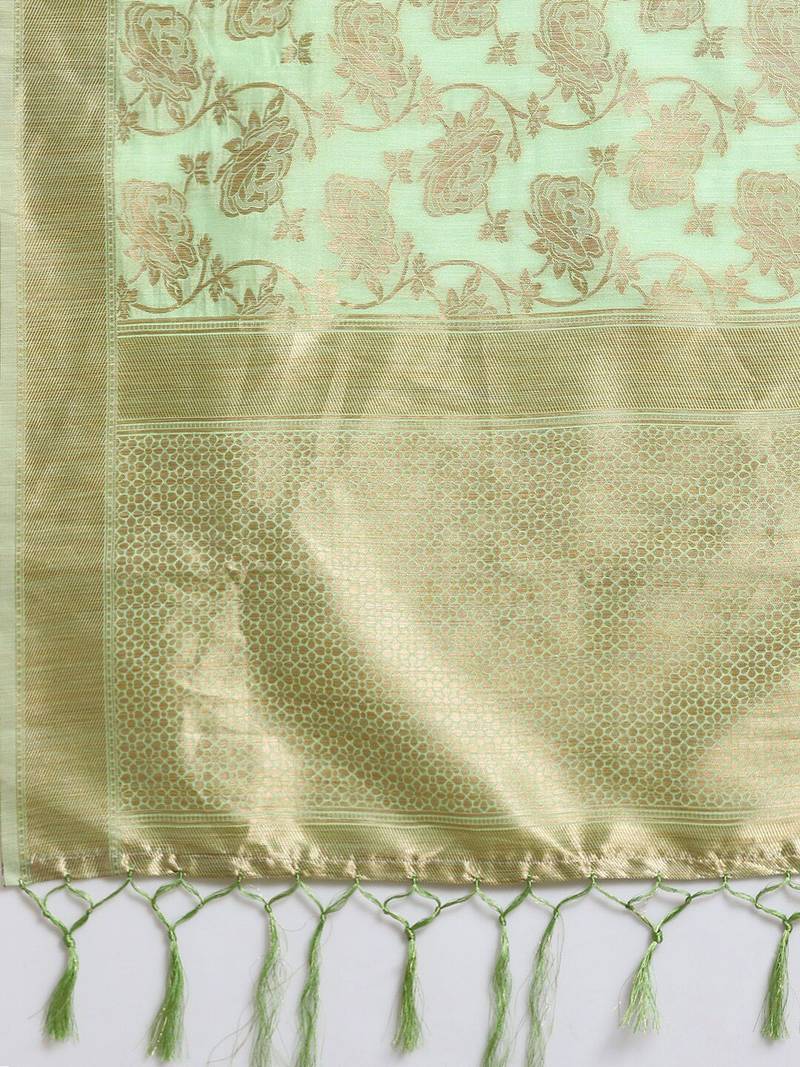 Teal teal & gold-toned woven design zari silk blend kanjeevaram saree