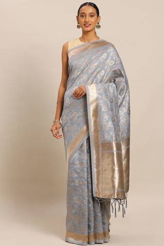 grey grey & gold-toned art silk woven design banarasi saree