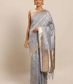 grey grey & gold-toned art silk woven design banarasi saree