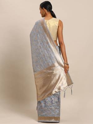 grey grey & gold-toned art silk woven design banarasi saree 2