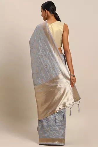 grey grey & gold-toned art silk woven design banarasi saree