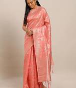 pink pink & gold-toned art silk woven design banarasi saree