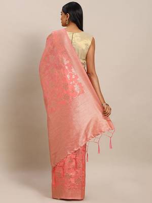 pink pink & gold-toned art silk woven design banarasi saree 2