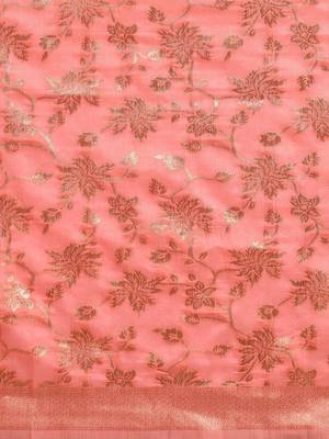pink pink & gold-toned art silk woven design banarasi saree 3