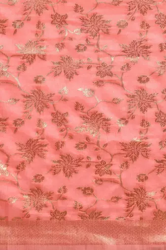 pink pink & gold-toned art silk woven design banarasi saree