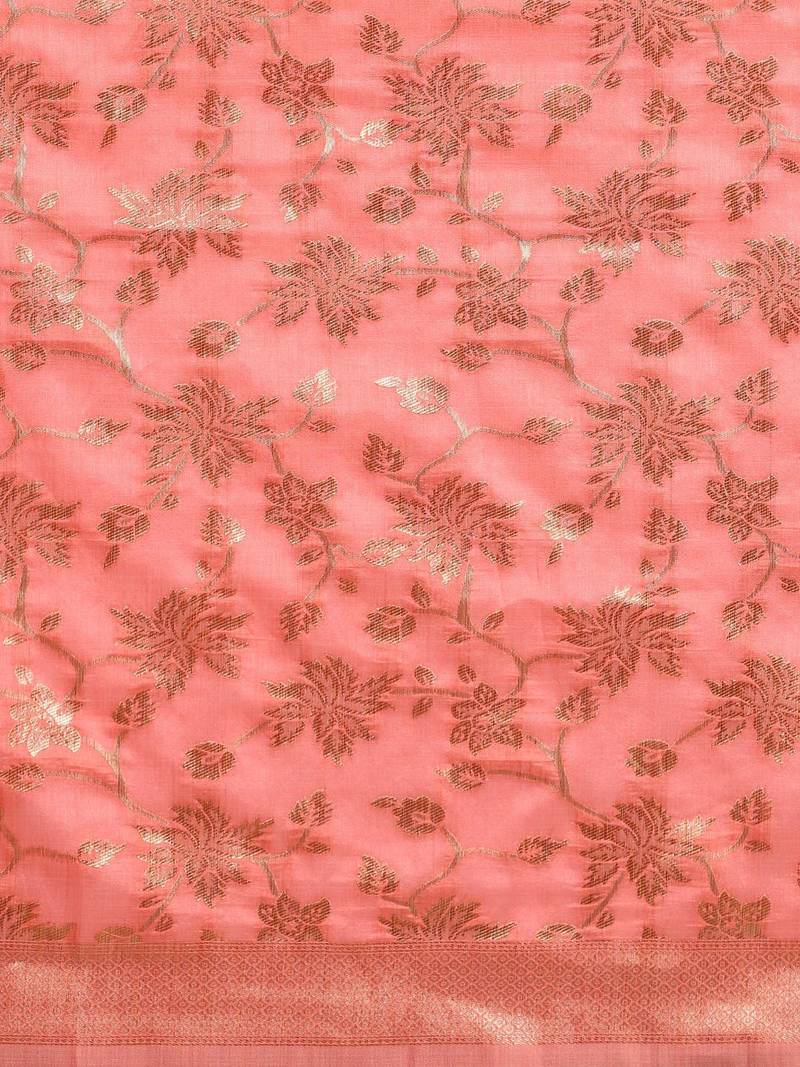 pink pink & gold-toned art silk woven design banarasi saree