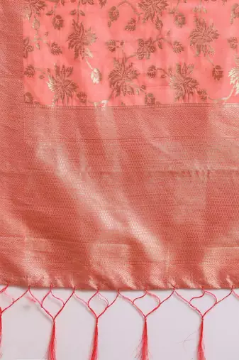 pink pink & gold-toned art silk woven design banarasi saree