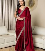 Maroon embroidered satin saree