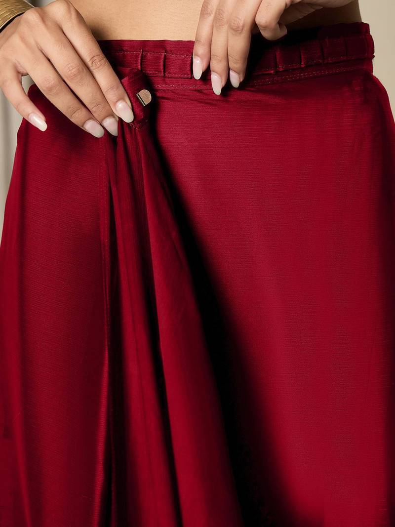 Maroon embroidered satin saree