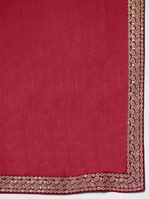 Maroon embroidered satin saree 5