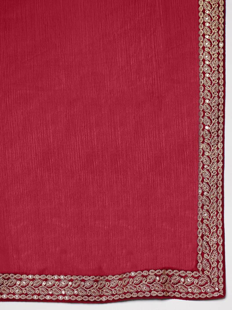 Maroon embroidered satin saree