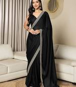 black sequinned satin ready to wear saree