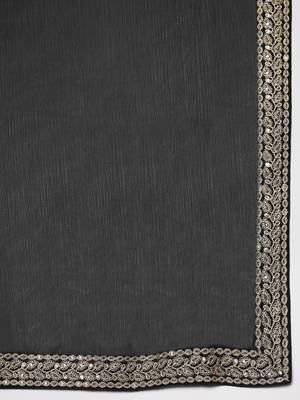 black sequinned satin ready to wear saree 5