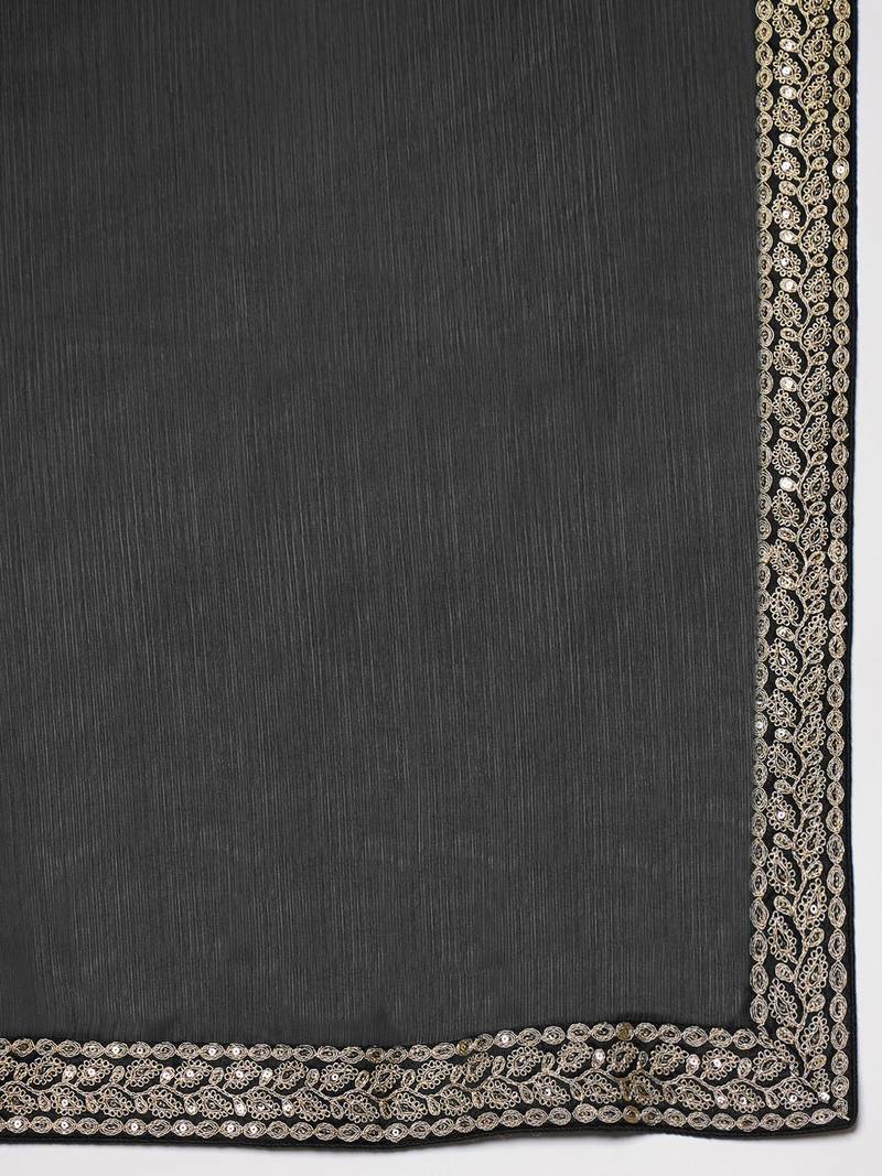 black sequinned satin ready to wear saree