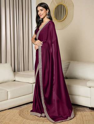 Green embroidered satin saree 2