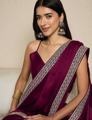 Green embroidered satin saree 3
