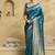 teal ethnic motifs woven design zari soft silk banarasi saree