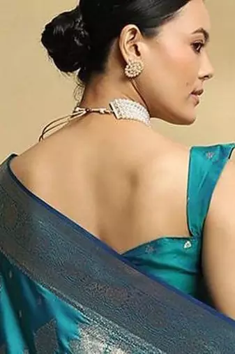 teal ethnic motifs woven design zari soft silk banarasi saree