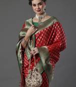 red woven design zari silk blend banarasi saree