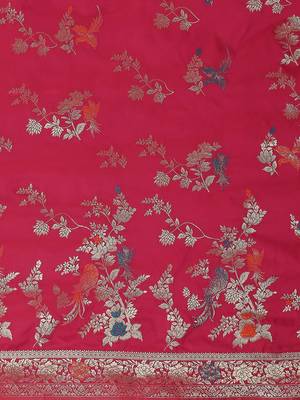 pink woven design zari silk blend banarasi saree 5