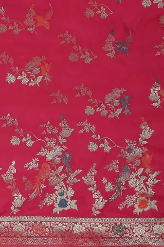 pink woven design zari silk blend banarasi saree