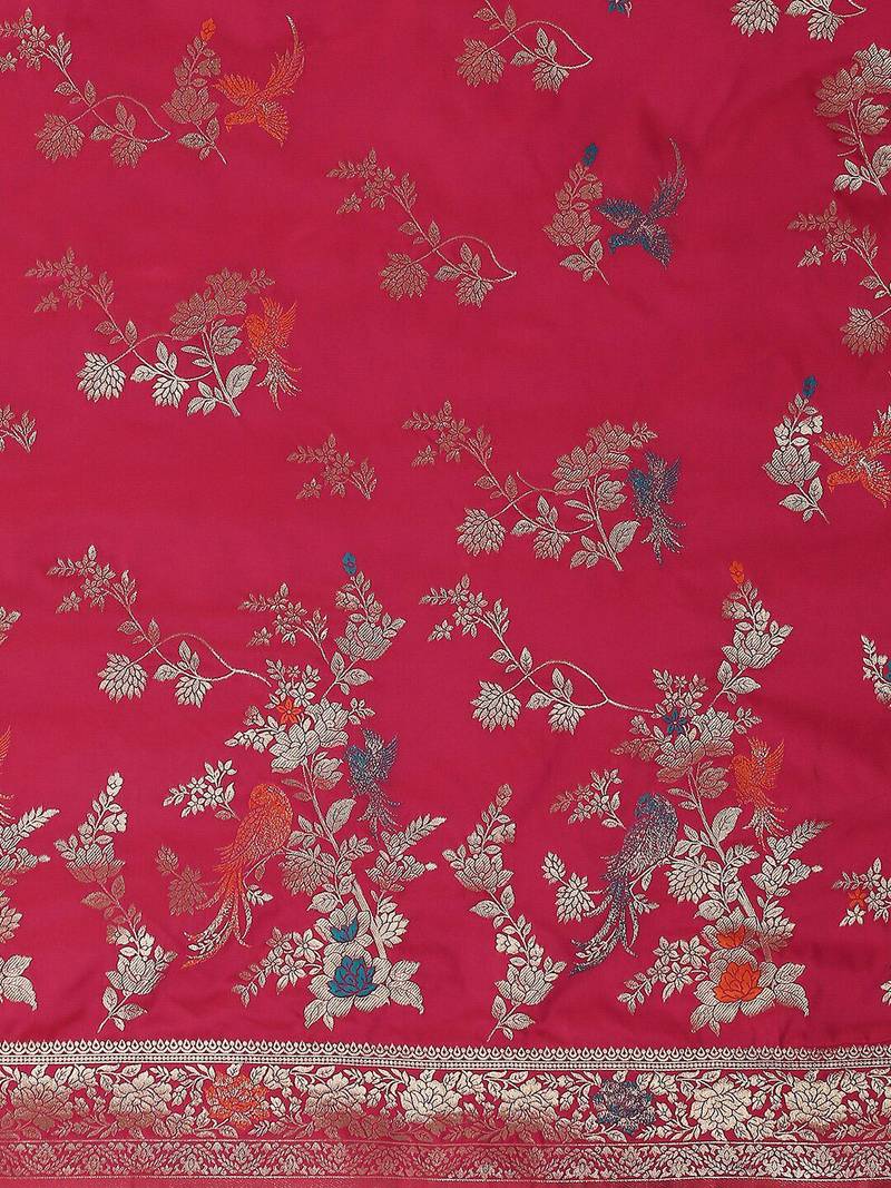 pink woven design zari silk blend banarasi saree