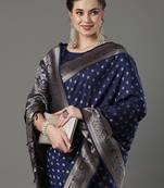 navy_blue woven design zari silk blend banarasi saree