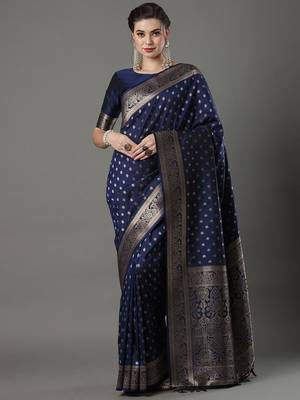 navy_blue woven design zari silk blend banarasi saree 2