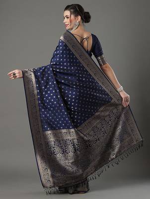 navy_blue woven design zari silk blend banarasi saree 3