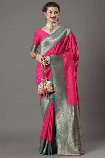 Red red & green woven design zari silk blend saree