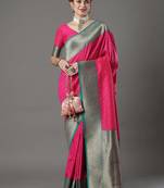 Red red & green woven design zari silk blend saree