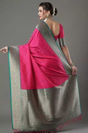 Red red & green woven design zari silk blend saree