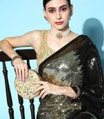 black black & golden embellished sequinned saree