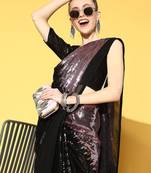 black embellished saree with solid border
