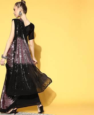 black embellished saree with solid border 4