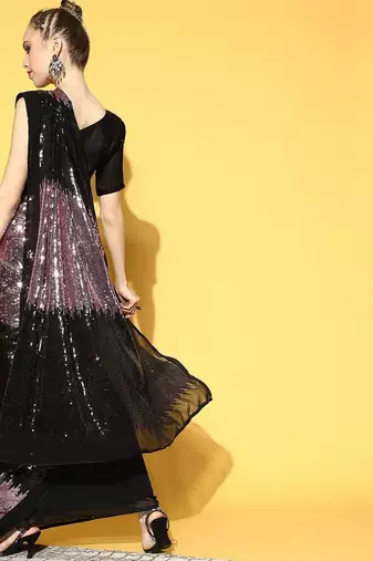 black embellished saree with solid border