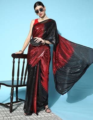 black black & maroon embellished sequinned saree 1