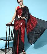 black black & maroon embellished sequinned saree