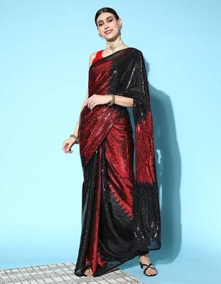 black black & maroon embellished sequinned saree 3