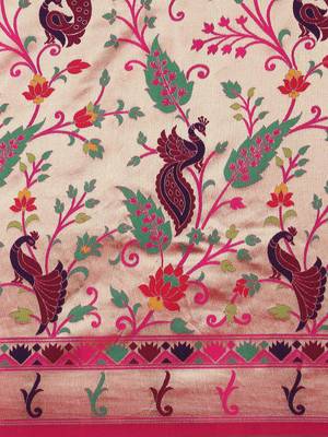 pink pink & gold-toned floral zari silk blend paithani saree 4