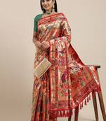 red red & gold-toned floral zari silk blend paithani saree