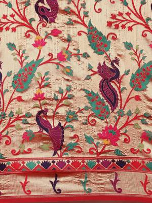 red red & gold-toned floral zari silk blend paithani saree 4