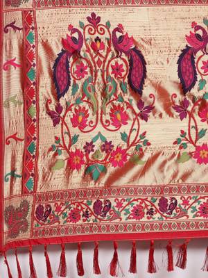 red red & gold-toned floral zari silk blend paithani saree 5