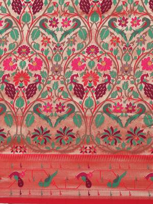 red red & gold-toned floral zari silk blend paithani saree 4