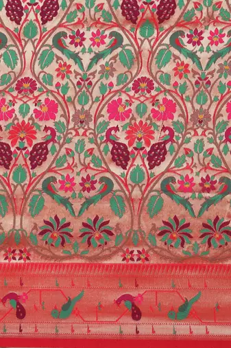 red red & gold-toned floral zari silk blend paithani saree