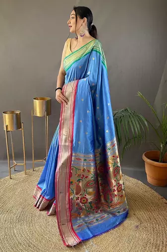 Pink pink & purple ethnic motifs woven design zari saree
